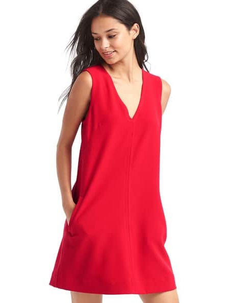 Gap Red Sleeveless V-Neck Shift Dress With Pockets Size Small
